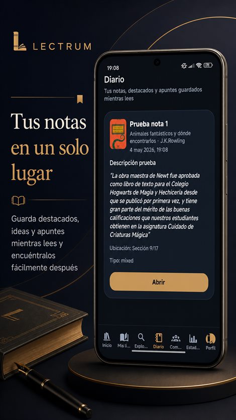 Pantalla de notas de lectura en Lectrum
